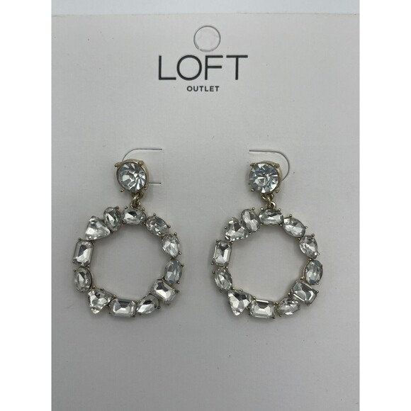 LOFT Outlet Crystal Round Drop Statement Earrings New - Picture 1 of 7